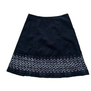 Boden Skirt Womens Size UK 12 US‎ 8 Black Corduroy Embroidered Trim A Line Lined